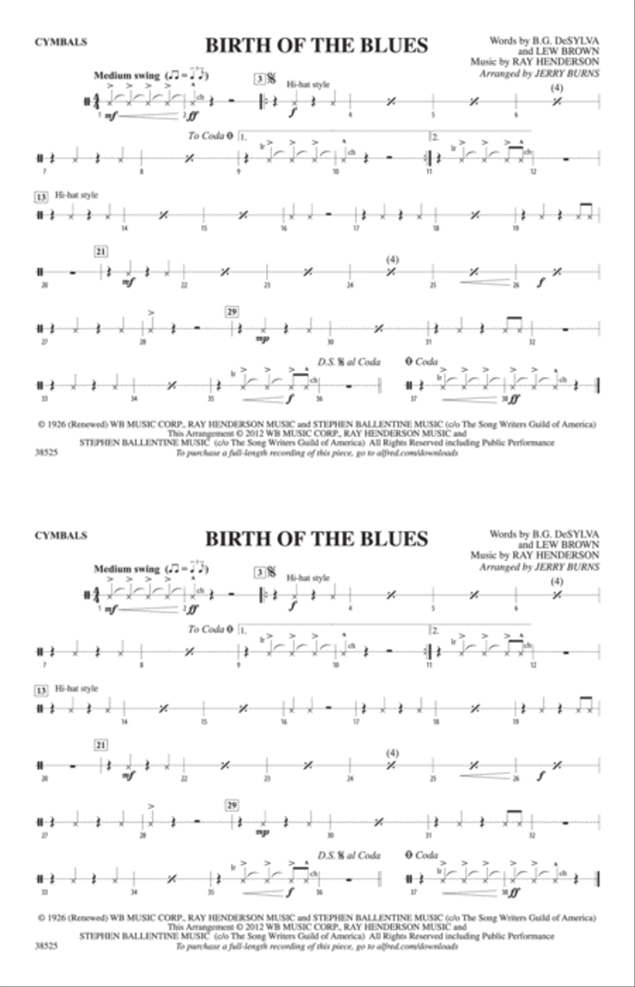 Birth of the Blues: Cymbals Marching Band scores gallery preview page 1