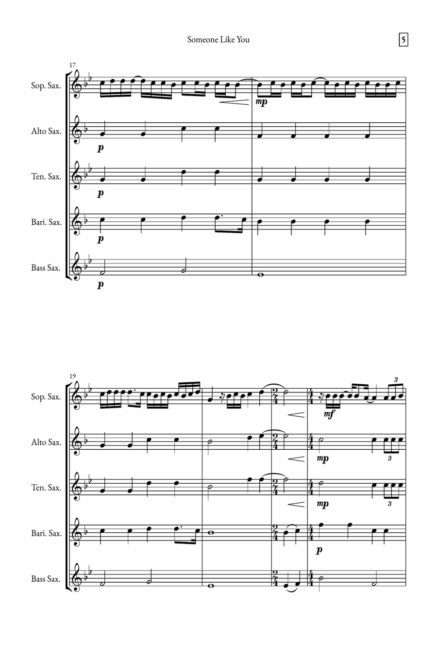 Someone Like You Saxophone Quintet scores gallery preview page 5