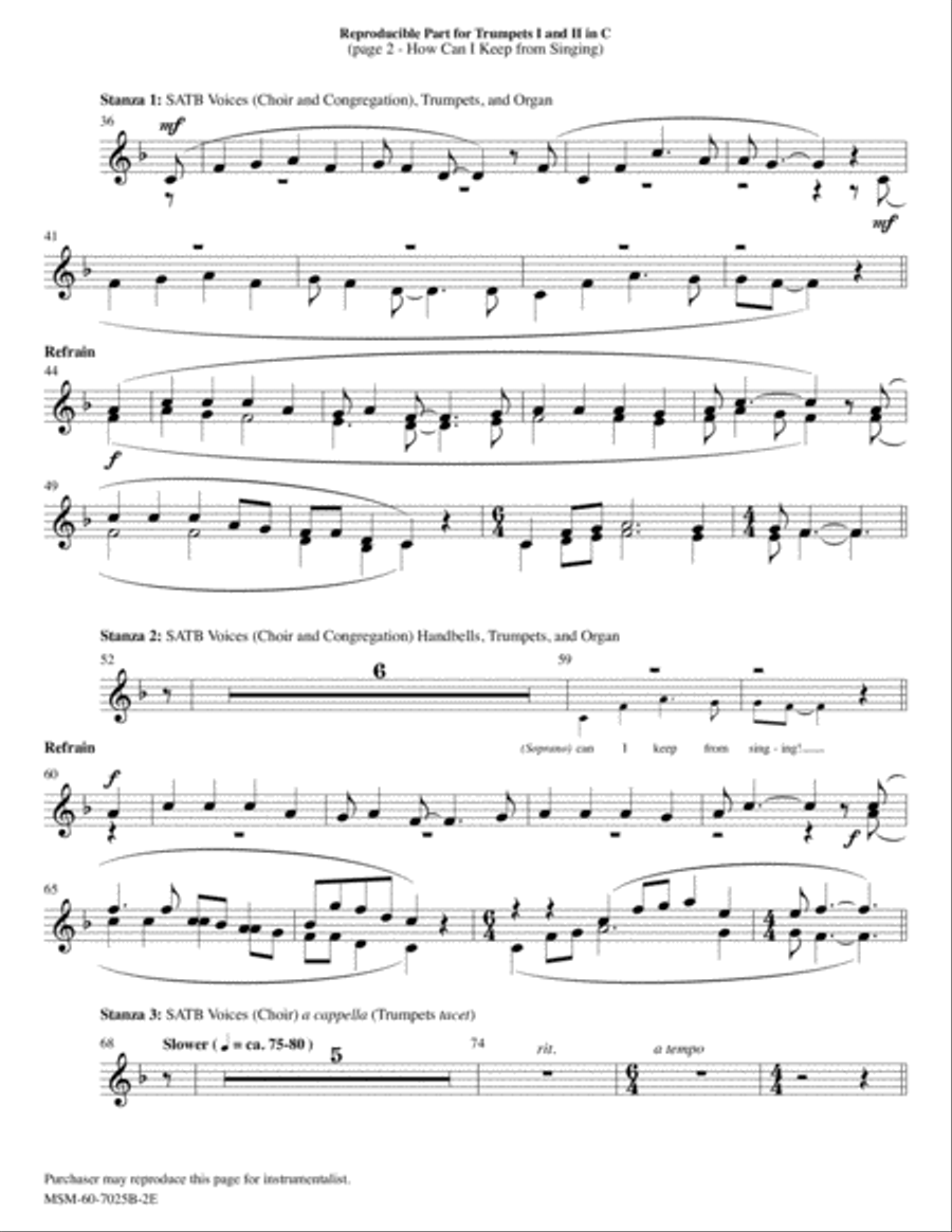 How Can I Keep from Singing (Downloadable Downloadable C Trumpet Parts) Choir scores gallery preview page 2