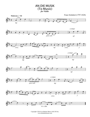 Franz Schubert - "An Die Musik" (to Music), for solo (unaccompanied) Violin