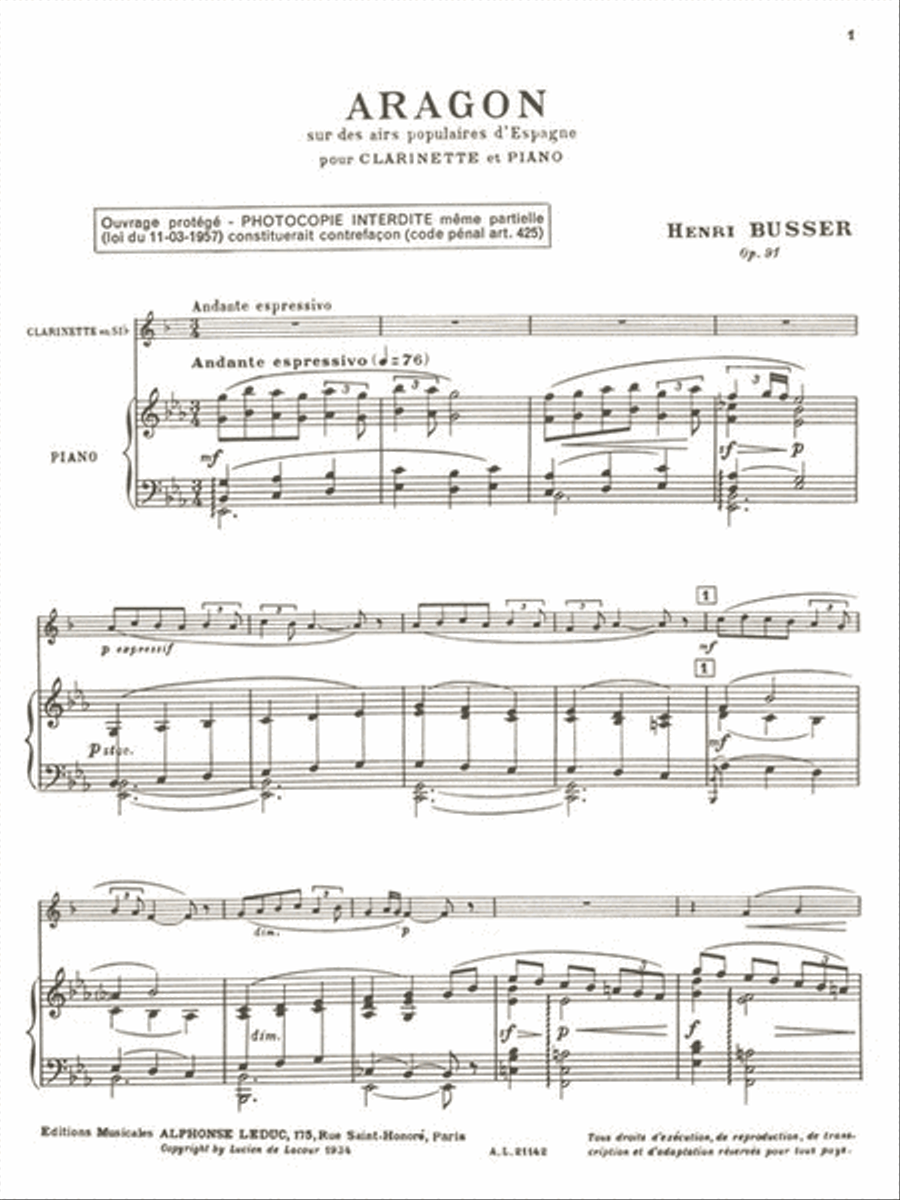 Aragon Op.91 (clarinet & Piano) Clarinet Solo scores gallery preview page 2