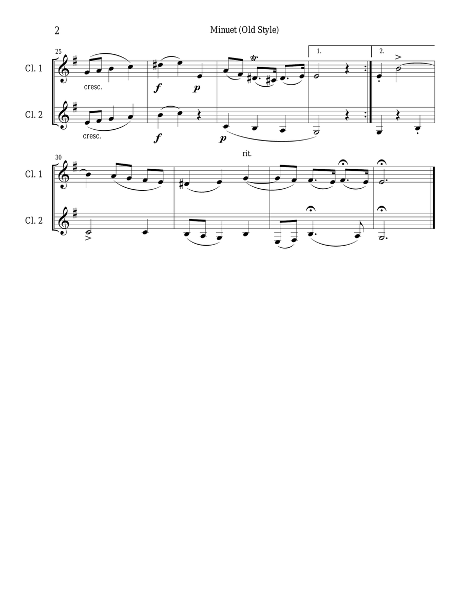 Minuet (Old Style) by Elgar for woodwind duets Woodwind Duet scores gallery preview page 4