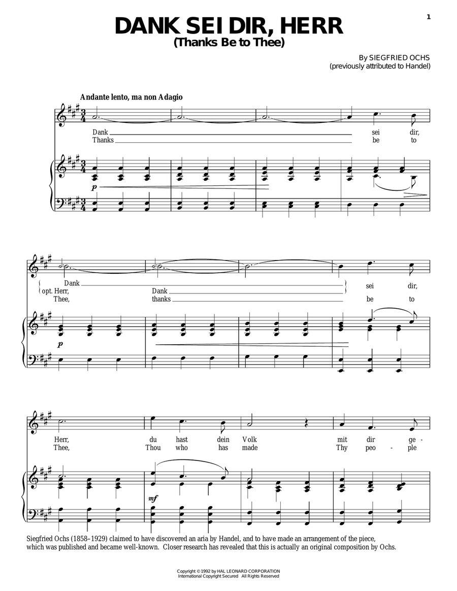 Dank Sei Dir, Herr Piano, Vocal, Guitar scores gallery preview page 1