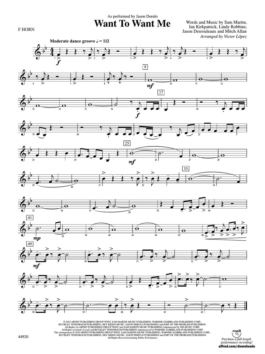 Want to Want Me: 1st F Horn