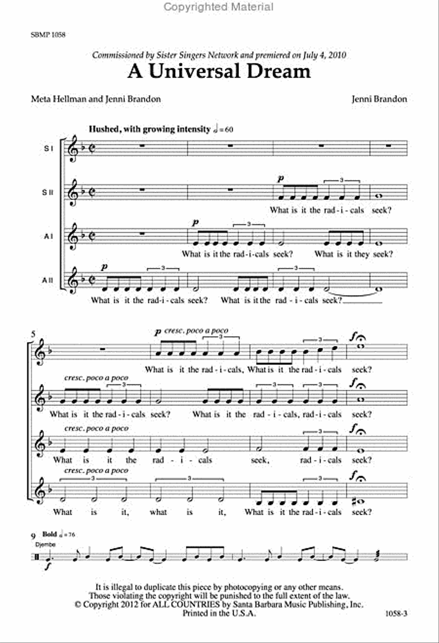 A Universal Dream - SSAA Octavo SSAA scores gallery preview page 2