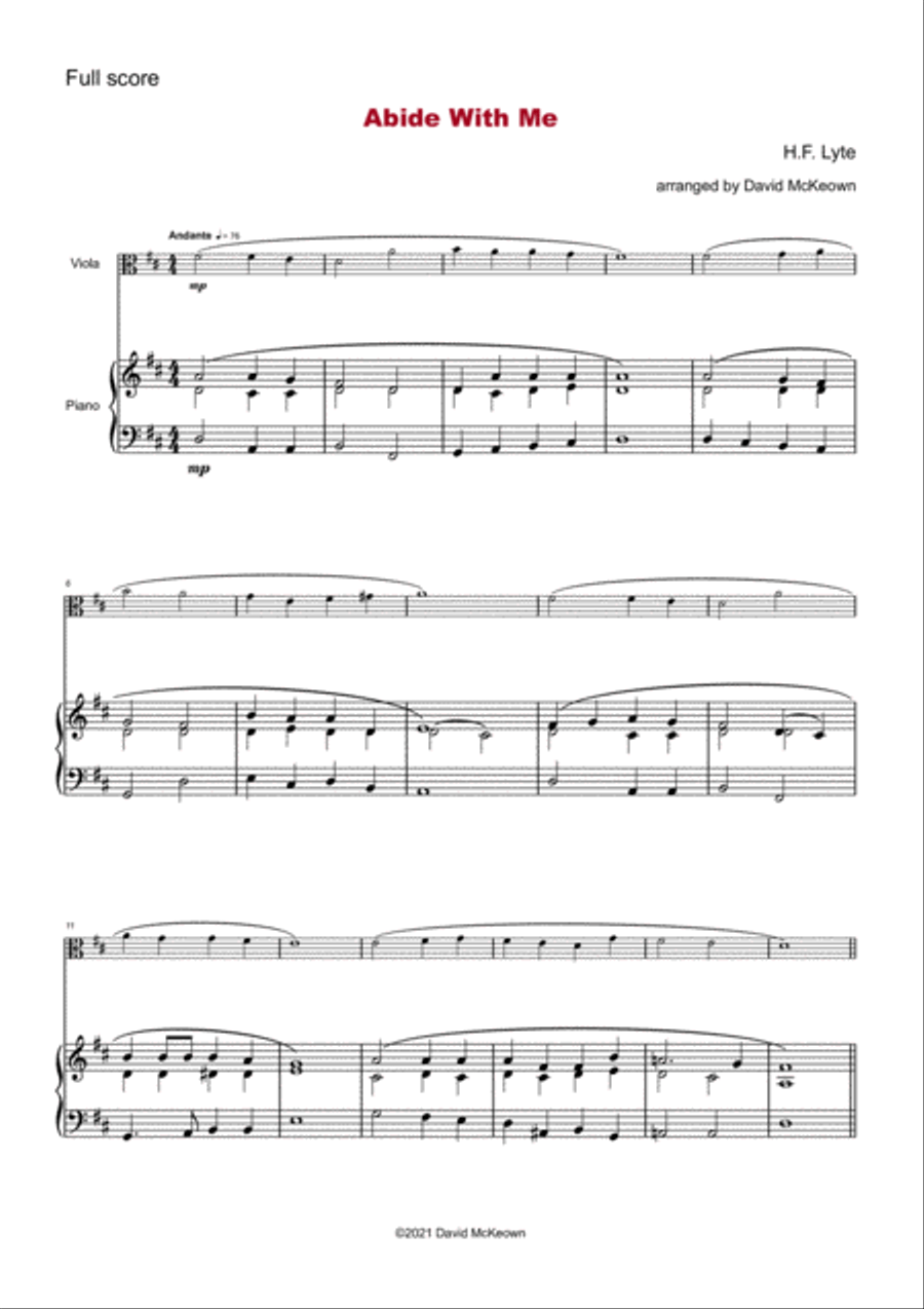 Abide With Me, Gospel Hymn for Viola and Piano Piano scores gallery preview page 2