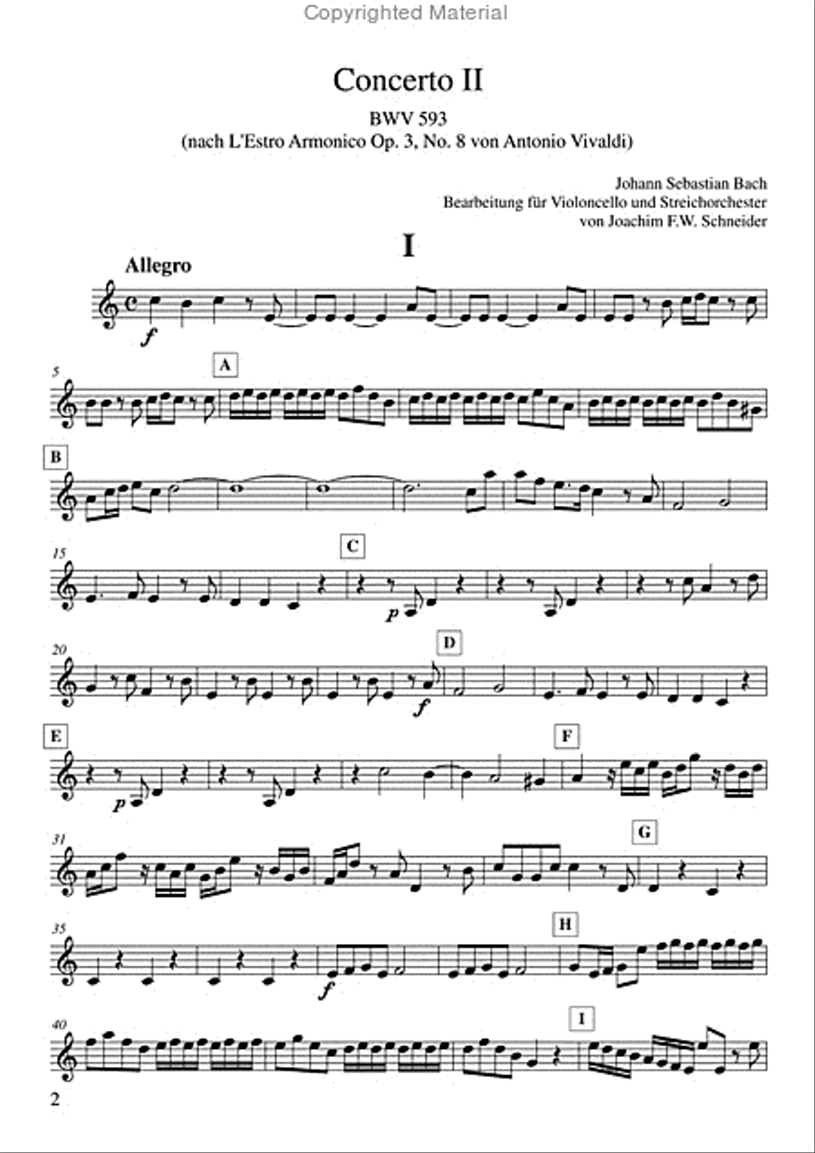 Concerto for Violoncello, Strings and Basso continuo A minor (after BWV 593) Violin scores gallery preview page 2