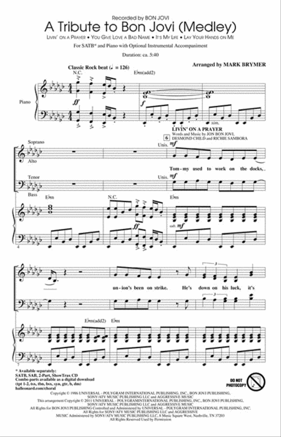 A Tribute to Bon Jovi A Tribute to Bon Jovi Show Choir scores gallery preview page 2