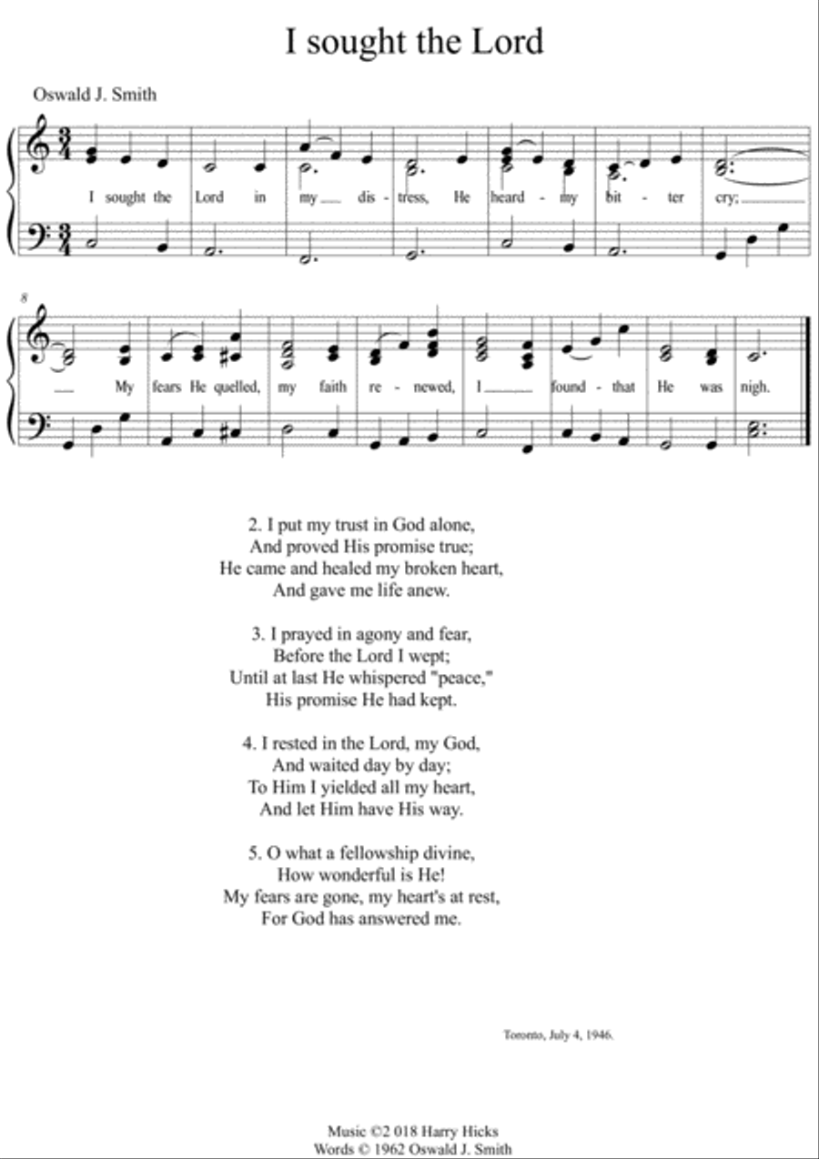 I sought the Lord. A new tune to a wonderful Oswald Smith poem. Unison Choir scores gallery preview page 1