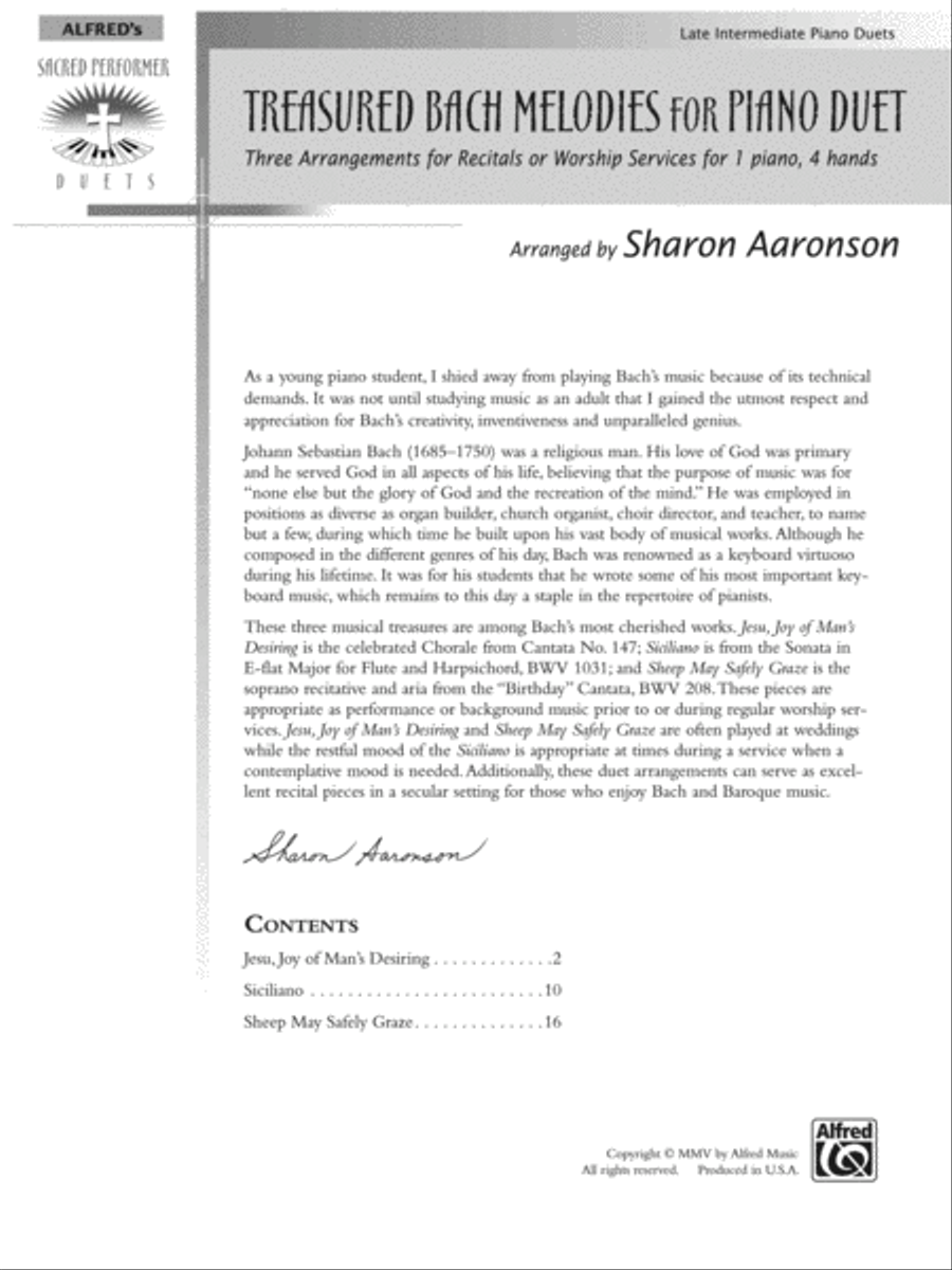 Treasured Bach Melodies for Piano Duet Small Ensemble scores gallery preview page 2