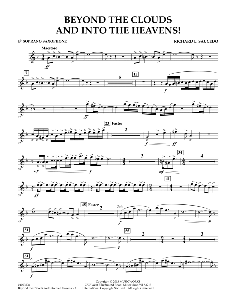 Beyond the Clouds and Into the Heavens! - Bb Soprano Saxophone Concert Band scores gallery preview page 1