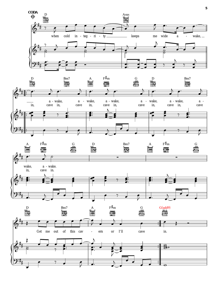 Cave In Piano, Vocal, Guitar scores gallery preview page 5