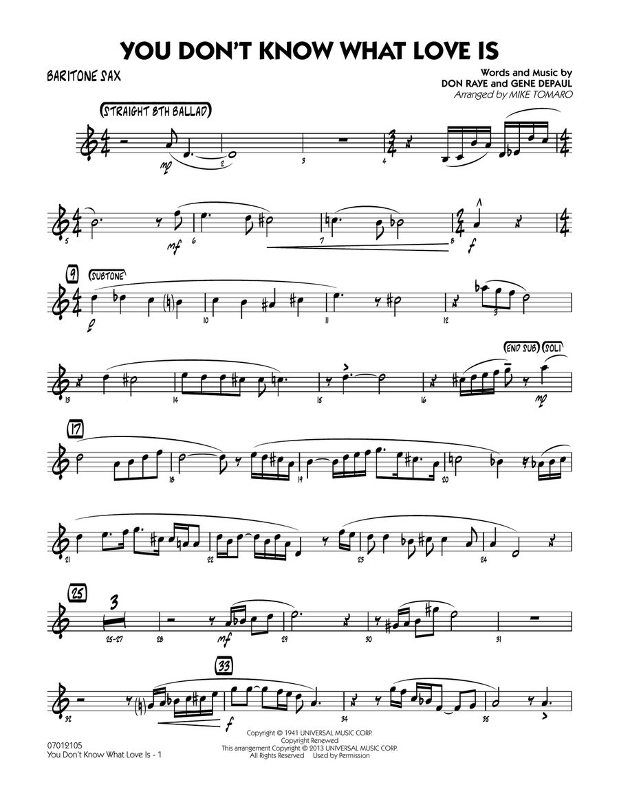 You Don't Know What Love Is - Baritone Sax Jazz Ensemble scores gallery preview page 1