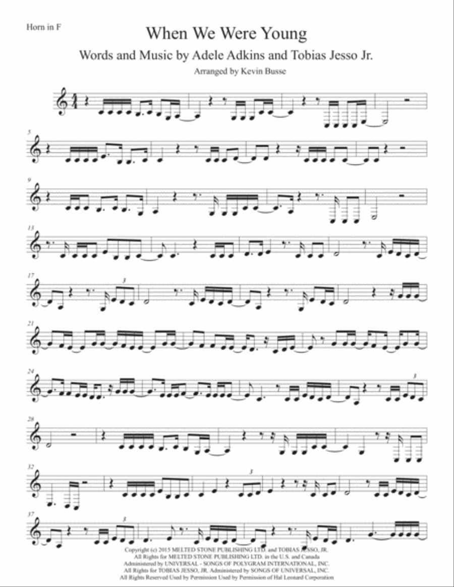 When We Were Young When We Were Young Horn Solo scores gallery preview page 1