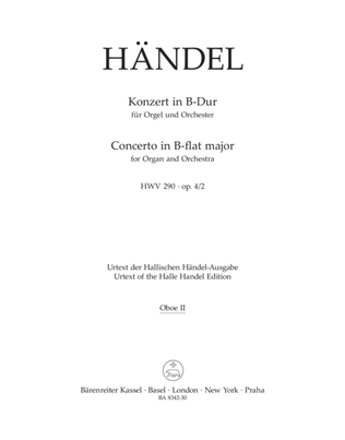 Book cover for Concerto for Organ and Orchestra B flat major, Op. 4/2 HWV 290
