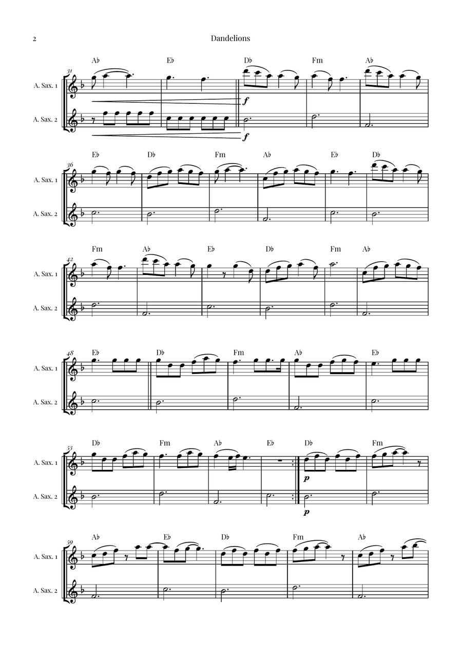 Dandelions Woodwind Duet scores gallery preview page 2
