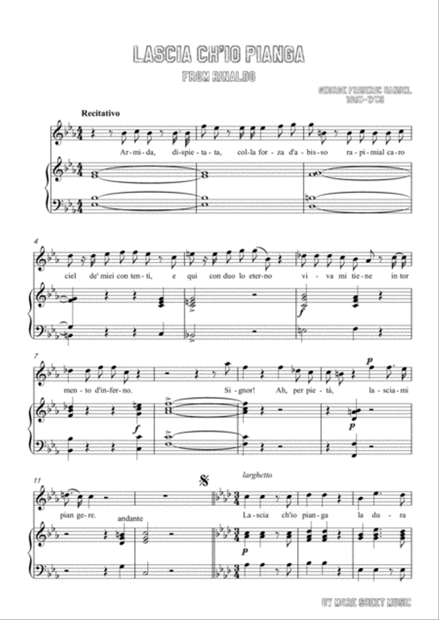 Handel-Lascia ch'io pianga in E flat Major,for Voice and Piano Voice Solo scores gallery preview page 3