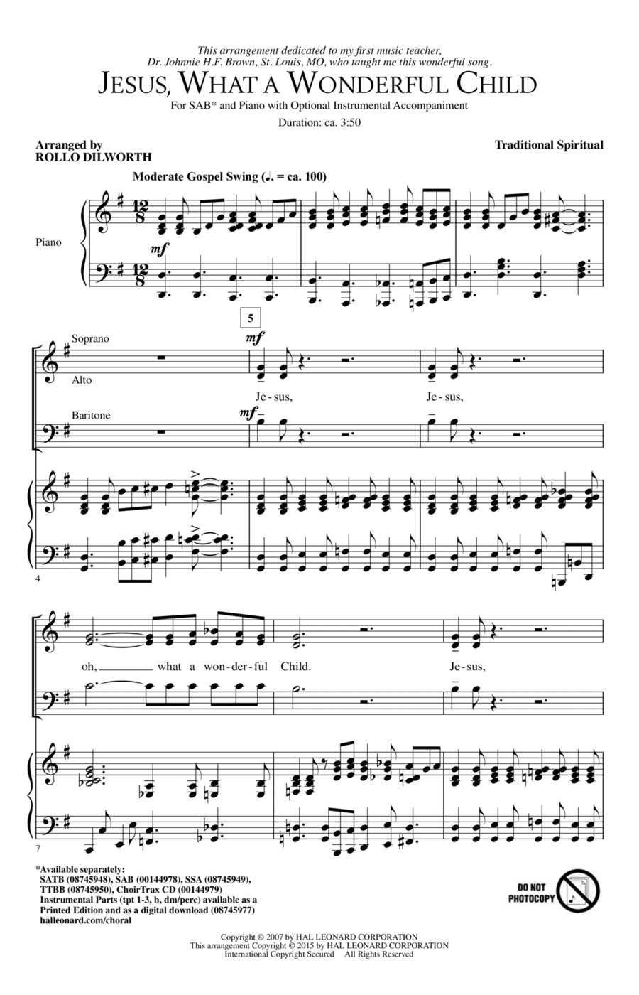 Jesus, What A Wonderful Child 3-Part scores gallery preview page 1