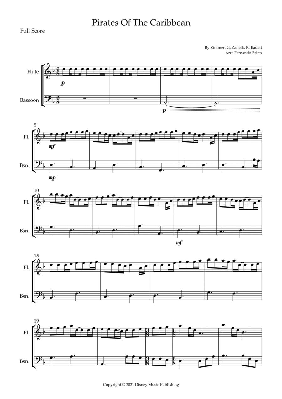 Pirates Of The Caribbean Woodwind Duet scores gallery preview page 1