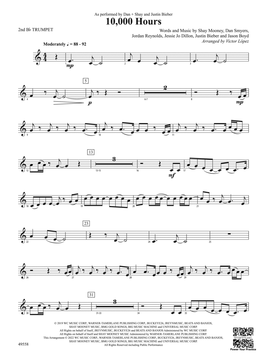 10,000 Hours: 2nd B-flat Trumpet Concert Band scores gallery preview page 1