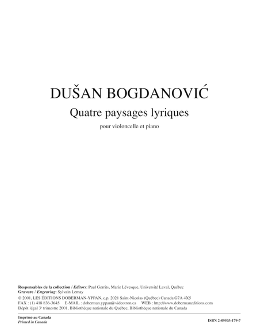 Quatre paysages lyriques Piano Accompaniment scores gallery preview page 1