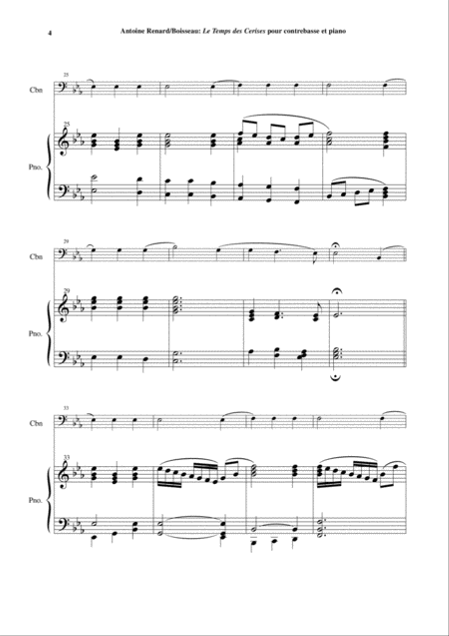 Antoine Renard: Le Temps des Cerises, arranged for contrabass and piano Double Bass scores gallery preview page 4