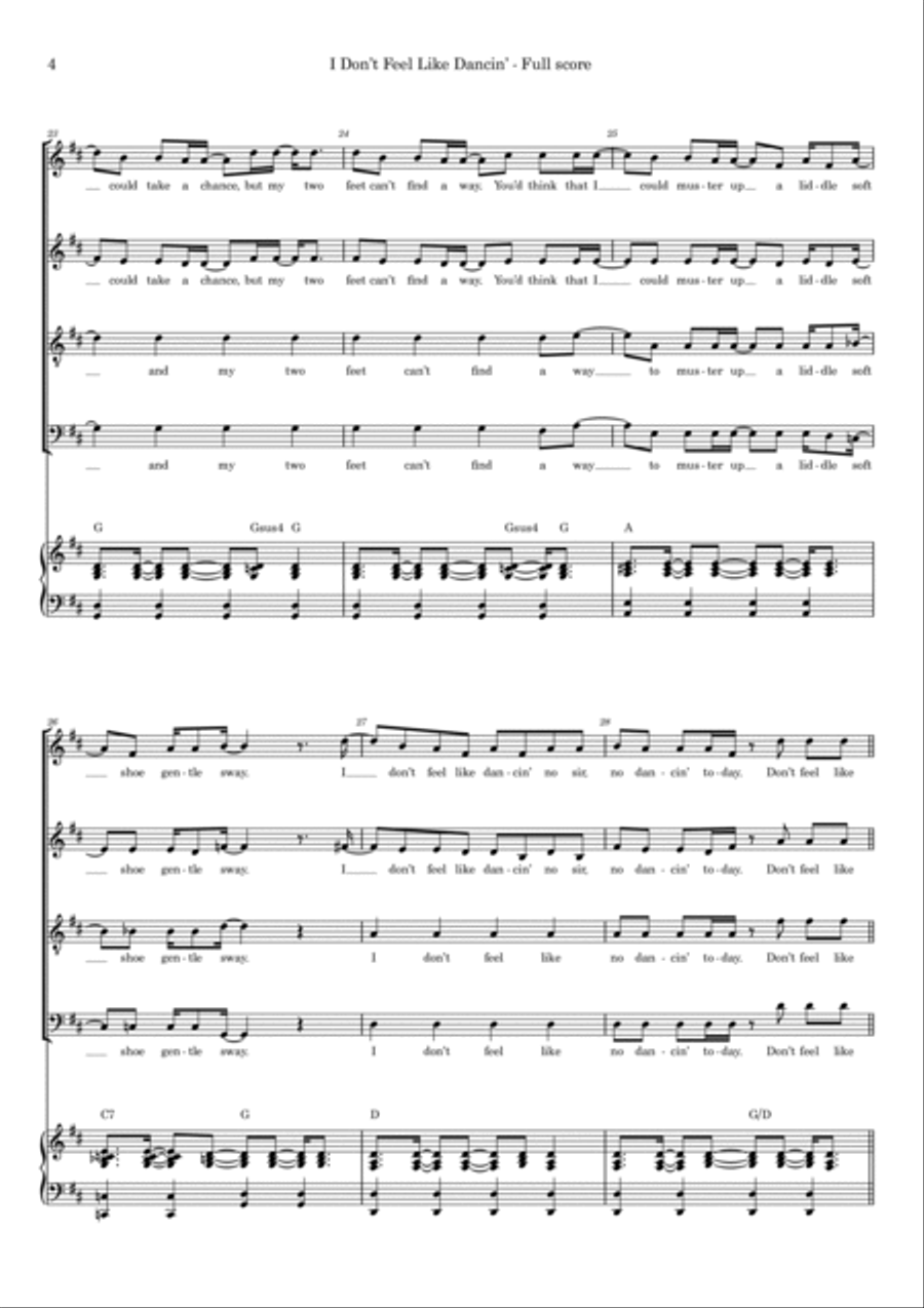I Don't Feel Like Dancin' 4-Part scores gallery preview page 4