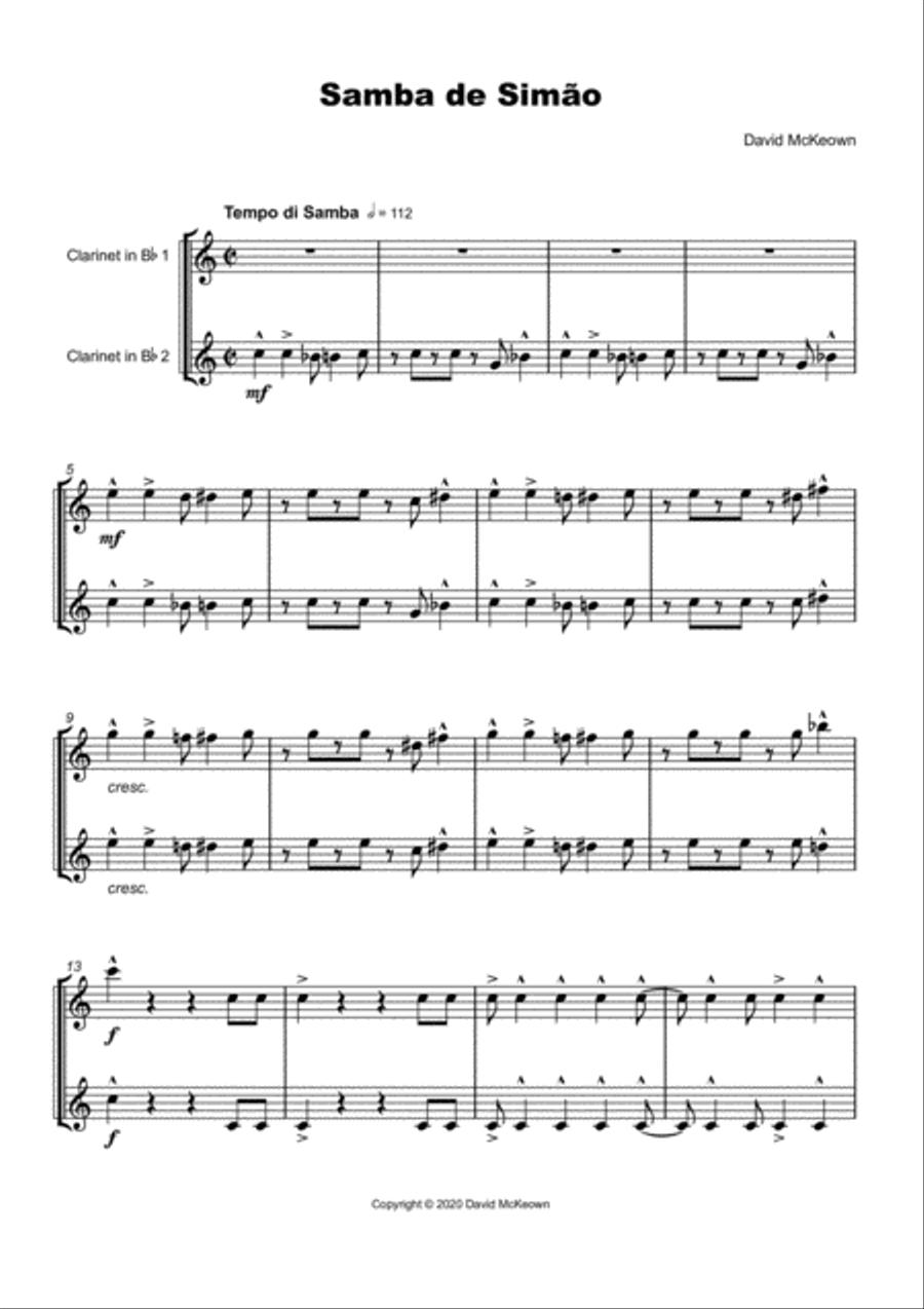 Samba de Simão, for Clarinet Duet Clarinet Duet scores gallery preview page 2