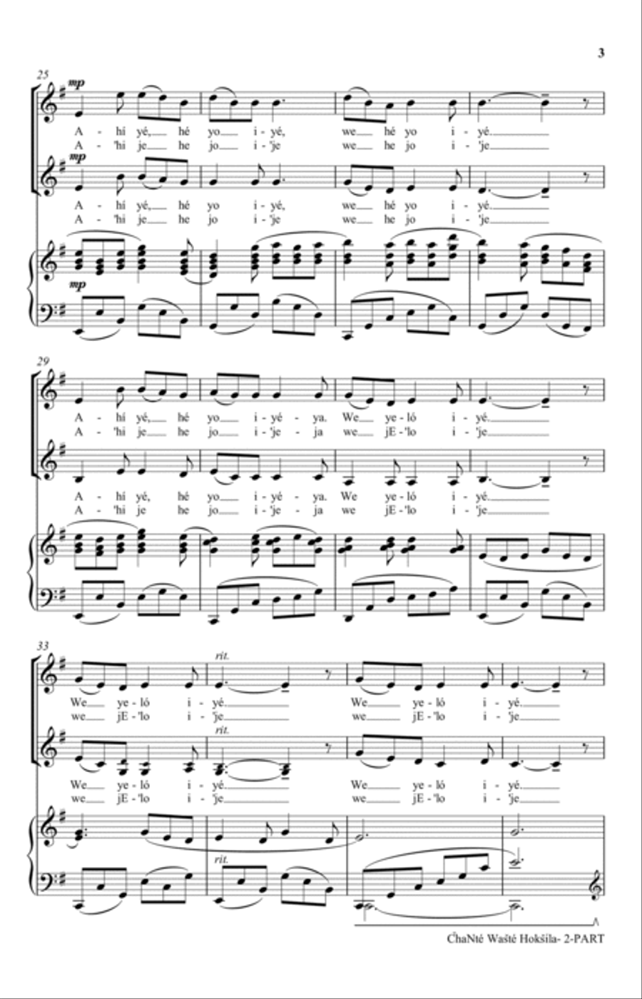 Chante Waste Hoksila (My Kind-Hearted Boy) (arr. Linthicum-Blackhorse) 2-Part scores gallery preview page 3
