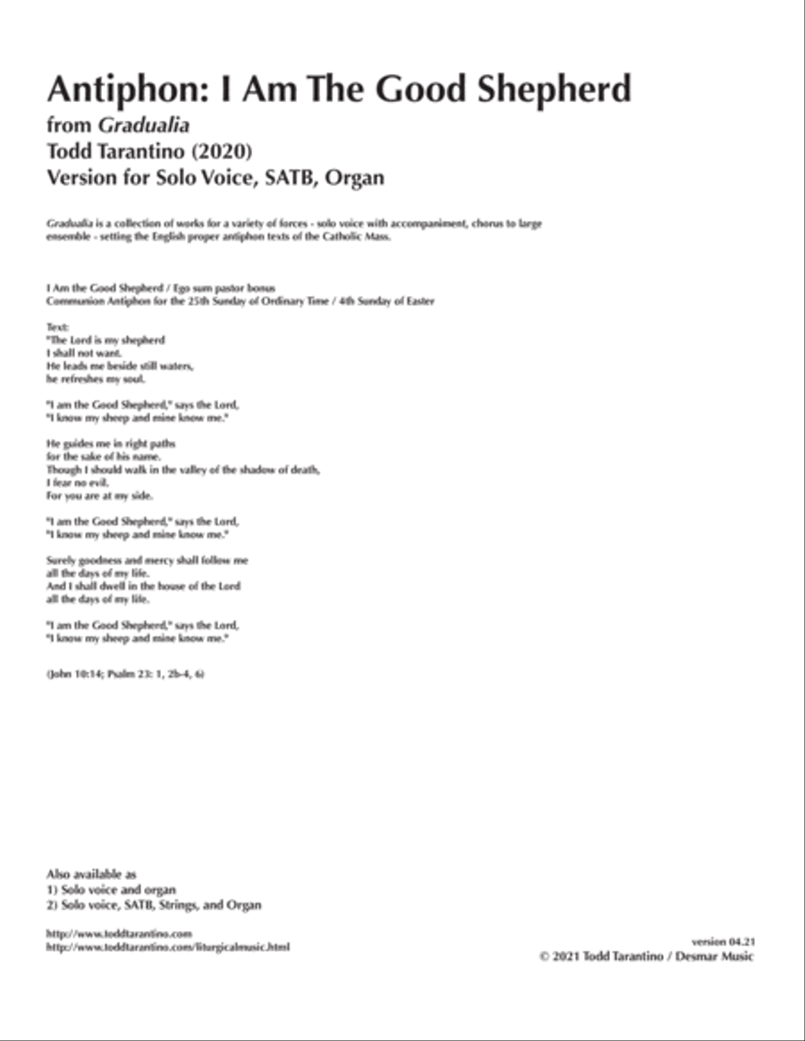 I Am the Good Shepherd (version for solo voice, SATB, organ) 4-Part scores gallery preview page 2