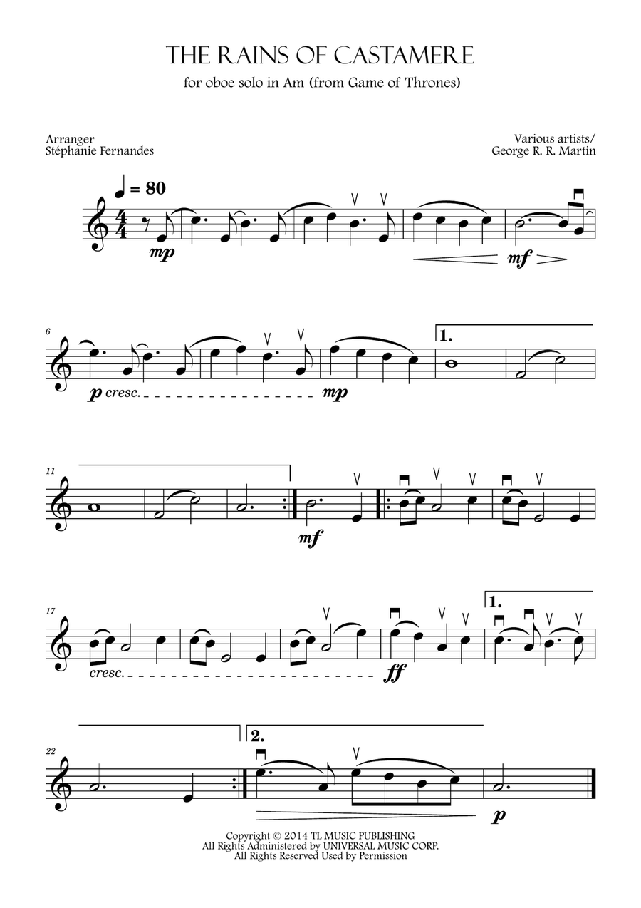 The Rains Of Castamere Oboe Solo scores gallery preview page 1