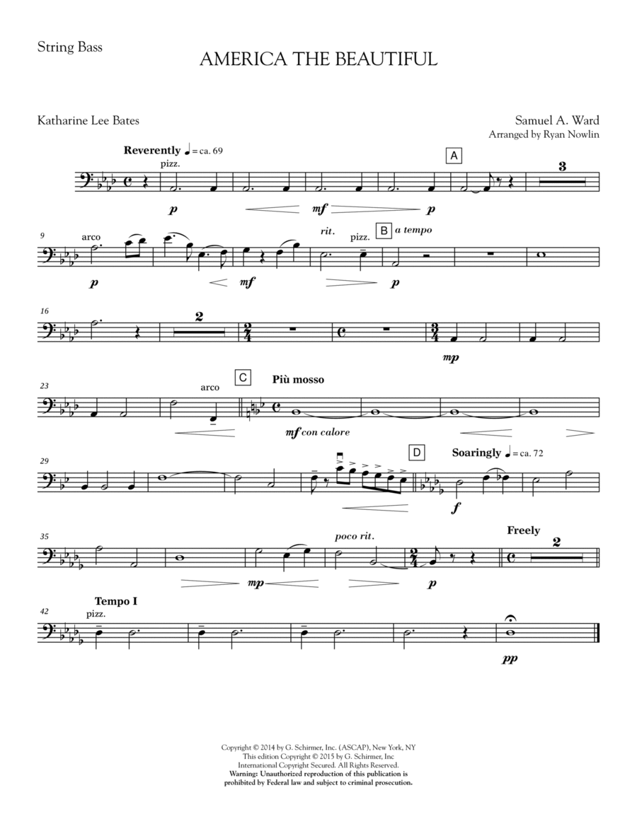 America, the Beautiful - Double Bass Choir scores gallery preview page 1