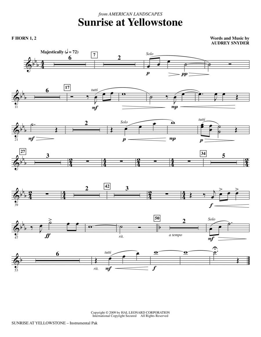 Sunrise At Yellowstone - F Horn 1,2 Choir scores gallery preview page 1