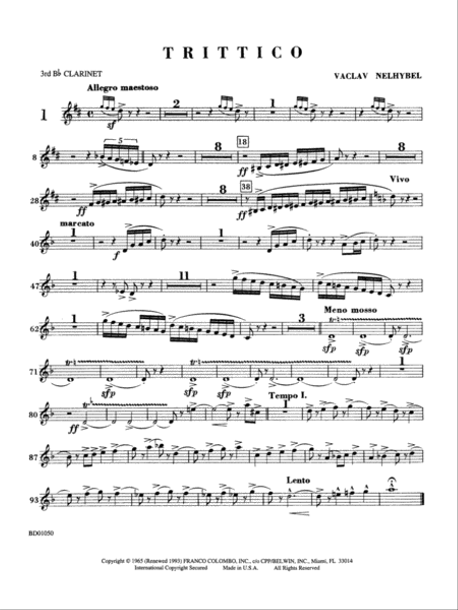Trittico: 3rd B-flat Clarinet Concert Band scores gallery preview page 1