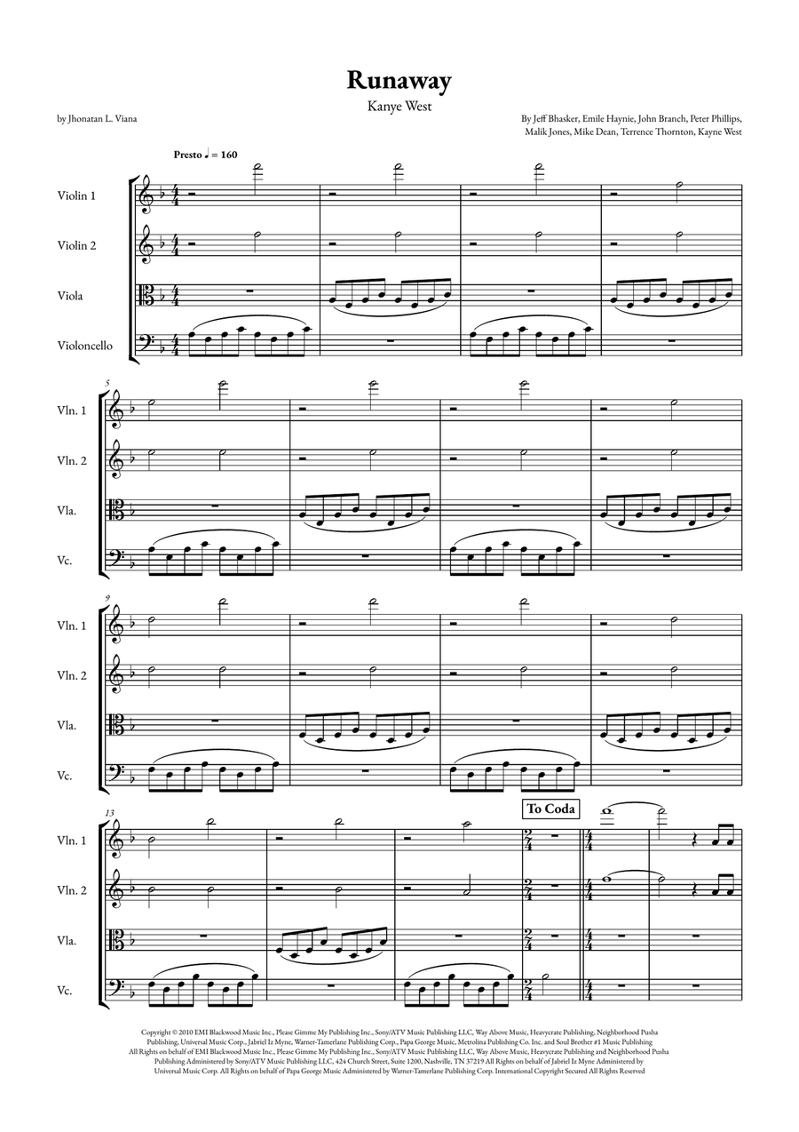 Runaway String Quartet scores gallery preview page 1