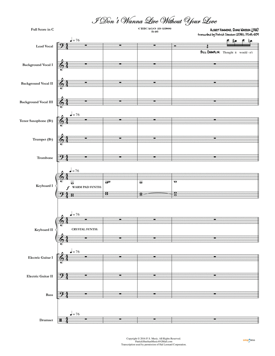 I Don't Wanna Live Without Your Love Small Ensemble scores gallery preview page 1