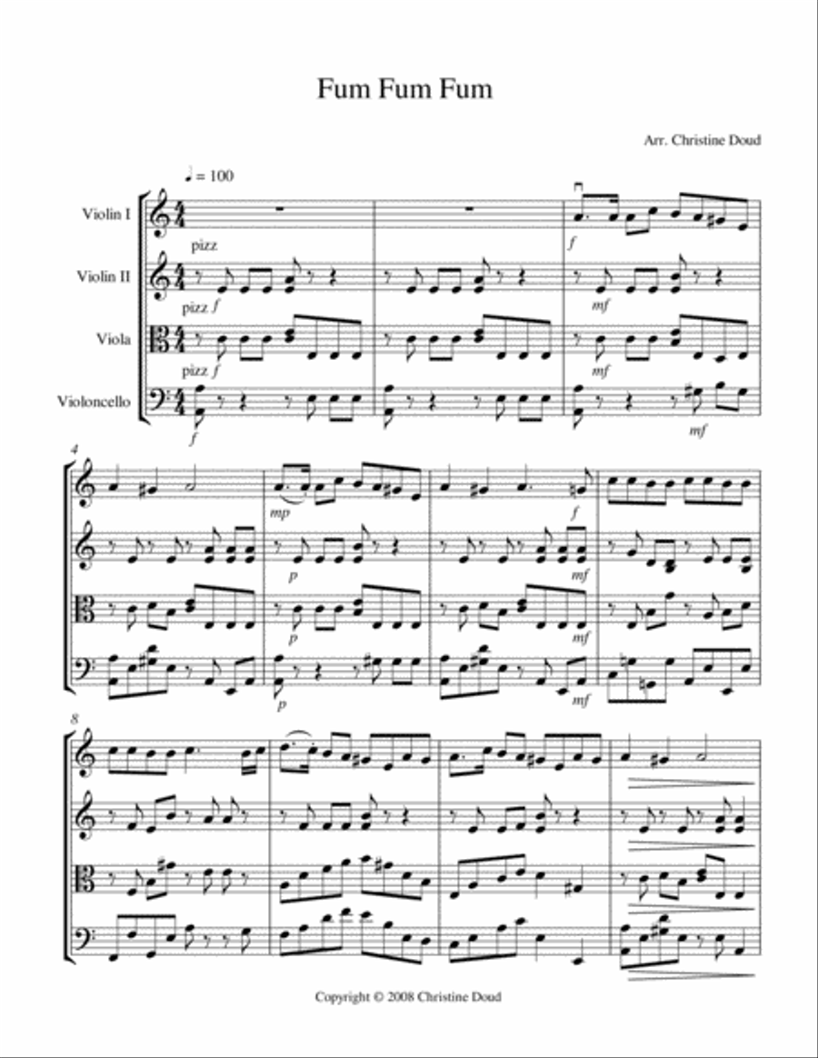 Fum, Fum, Fum String Quartet scores gallery preview page 1