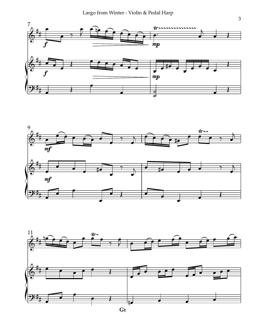 Largo from “Winter”, Duet for Violin & Pedal Harp String Duet scores gallery preview page 3