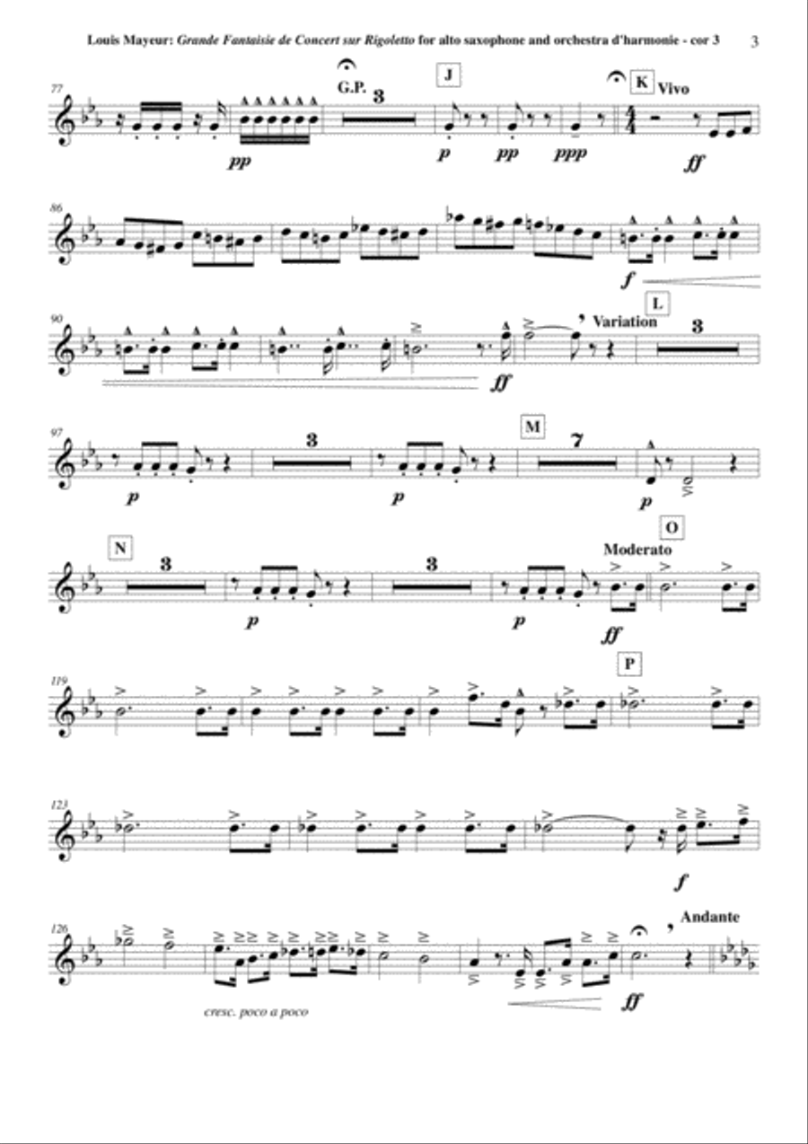 Louis Mayeur: Grande Fantaisie de Concert sur Rigoletto (de Verdi) for alto saxophone and concert b Concert Band scores gallery preview page 3
