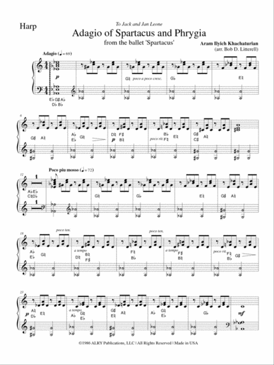 Adagio (from Spartacus) for Flute, Violin, Viola, Cello and Harp Flute scores gallery preview page 2