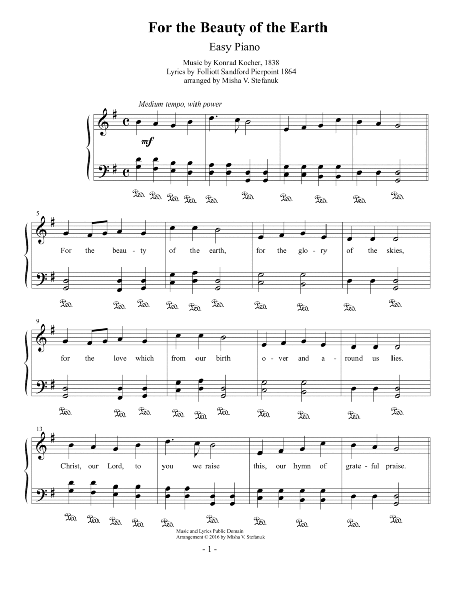 For the Beauty of the Earth Easy Piano Easy Piano scores gallery preview page 1