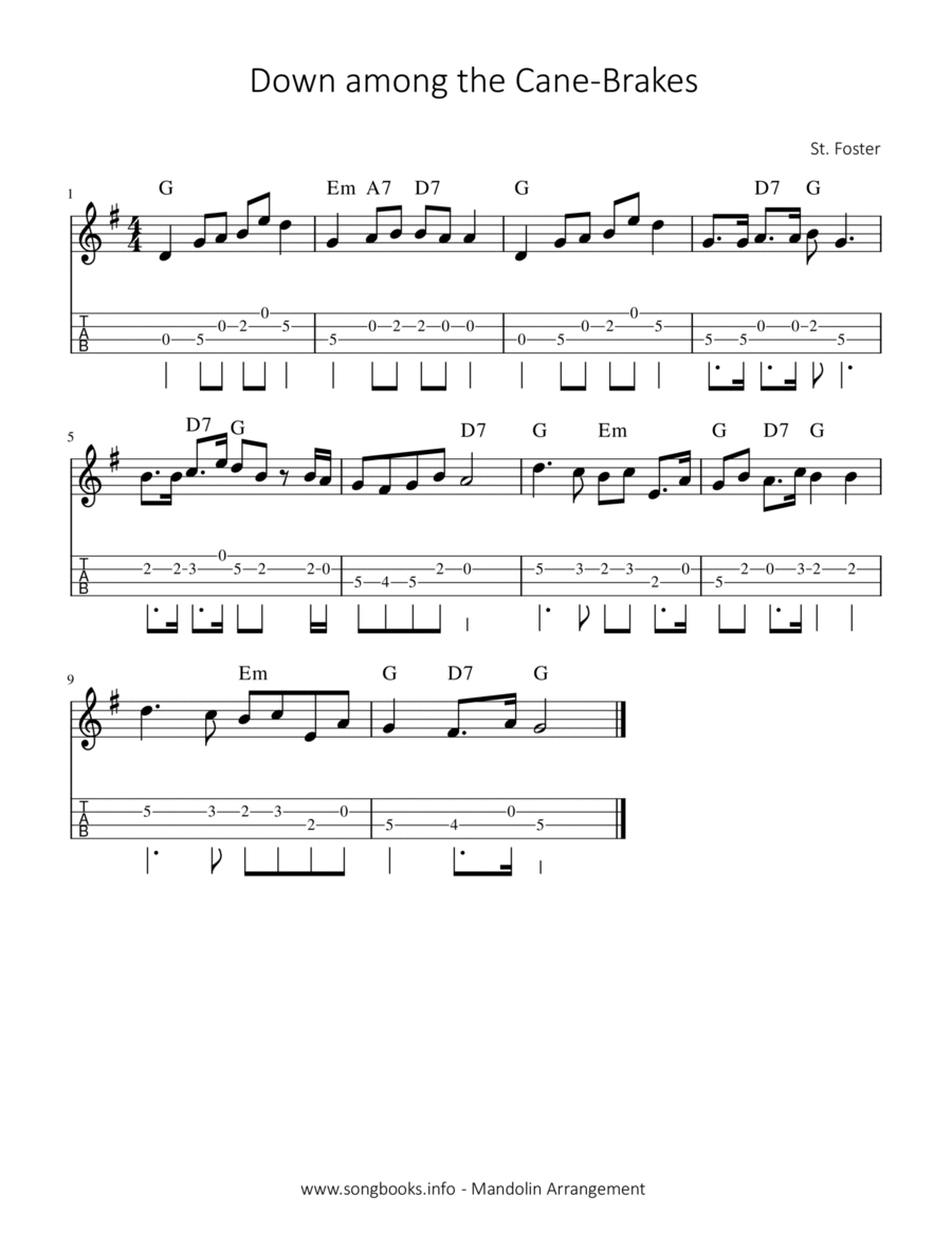 Down among the Cane-Brakes Mandolin scores gallery preview page 1
