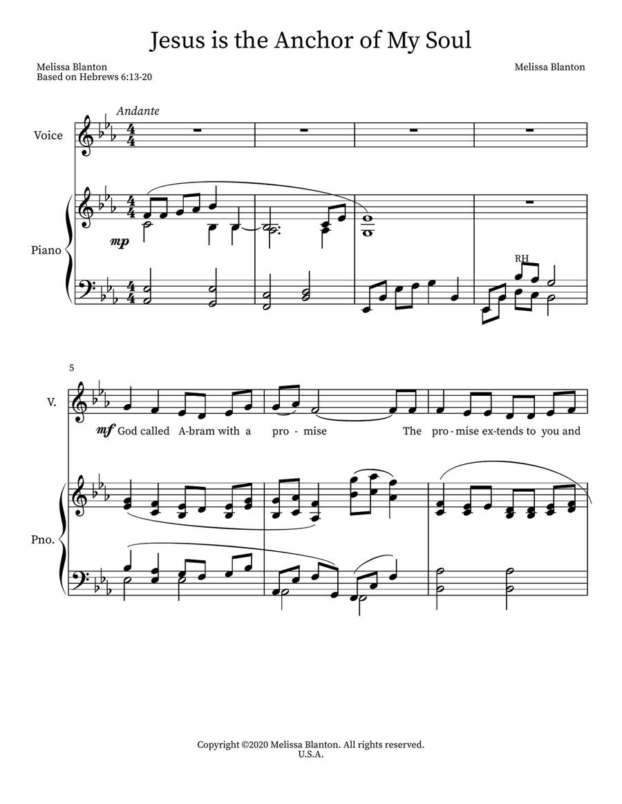 Jesus Is the Anchor of My Soul (Hebrews 6:19 Unison Choir or Solo) Unison Choir scores gallery preview page 1