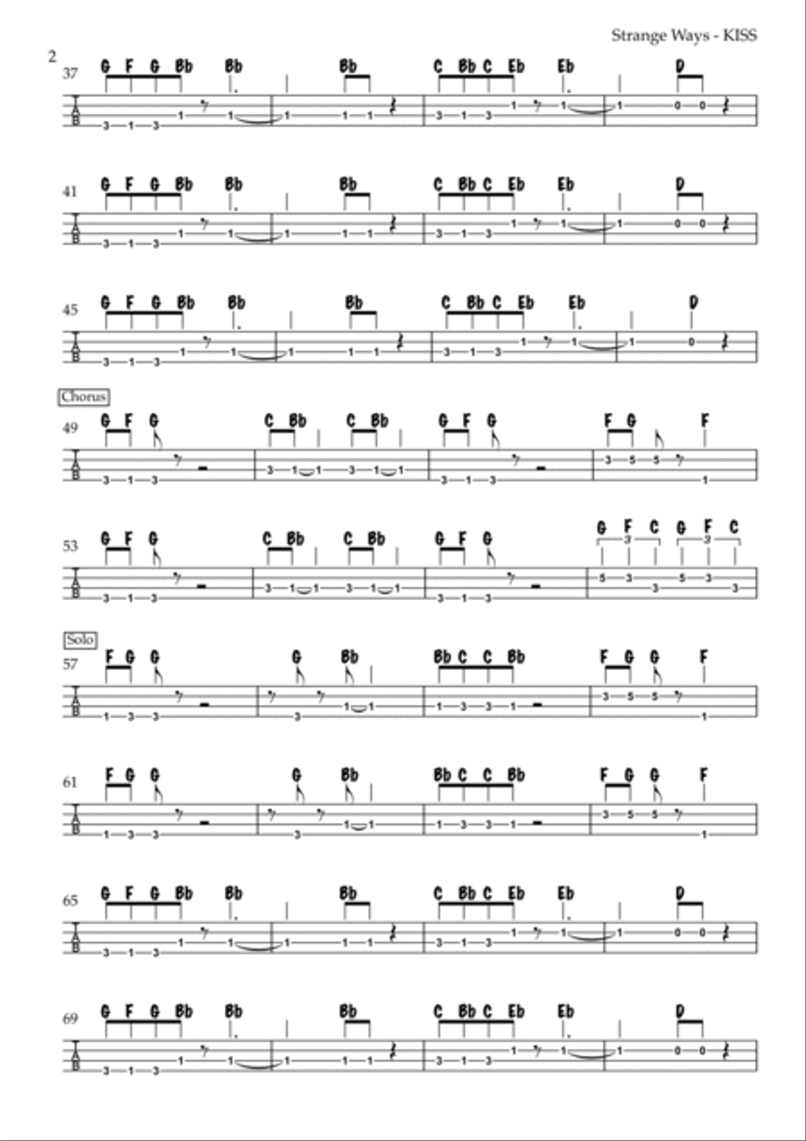 Strange Ways Guitar Tablature scores gallery preview page 2