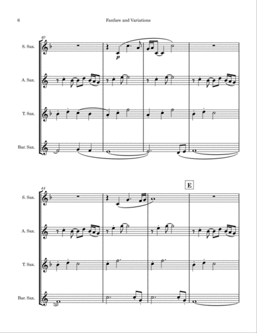 Fanfare and Variations (Sax Quartet) Saxophone Quartet scores gallery preview page 6