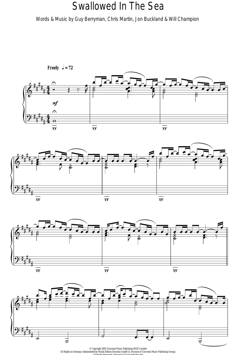 Swallowed In The Sea Swallowed In The Sea Piano Solo scores gallery preview page 1
