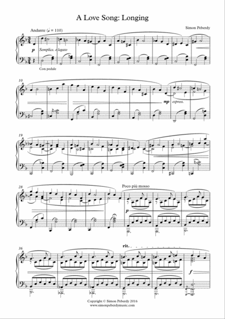 A Love Song: Longing, for piano, by Simon Peberdy Piano Solo scores gallery preview page 3