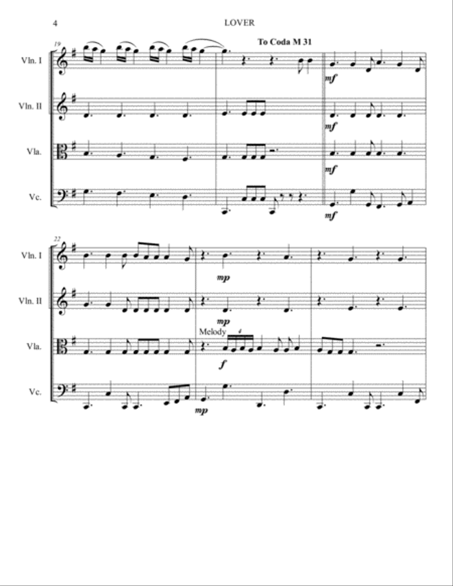 Lover Lover String Quartet scores gallery preview page 4