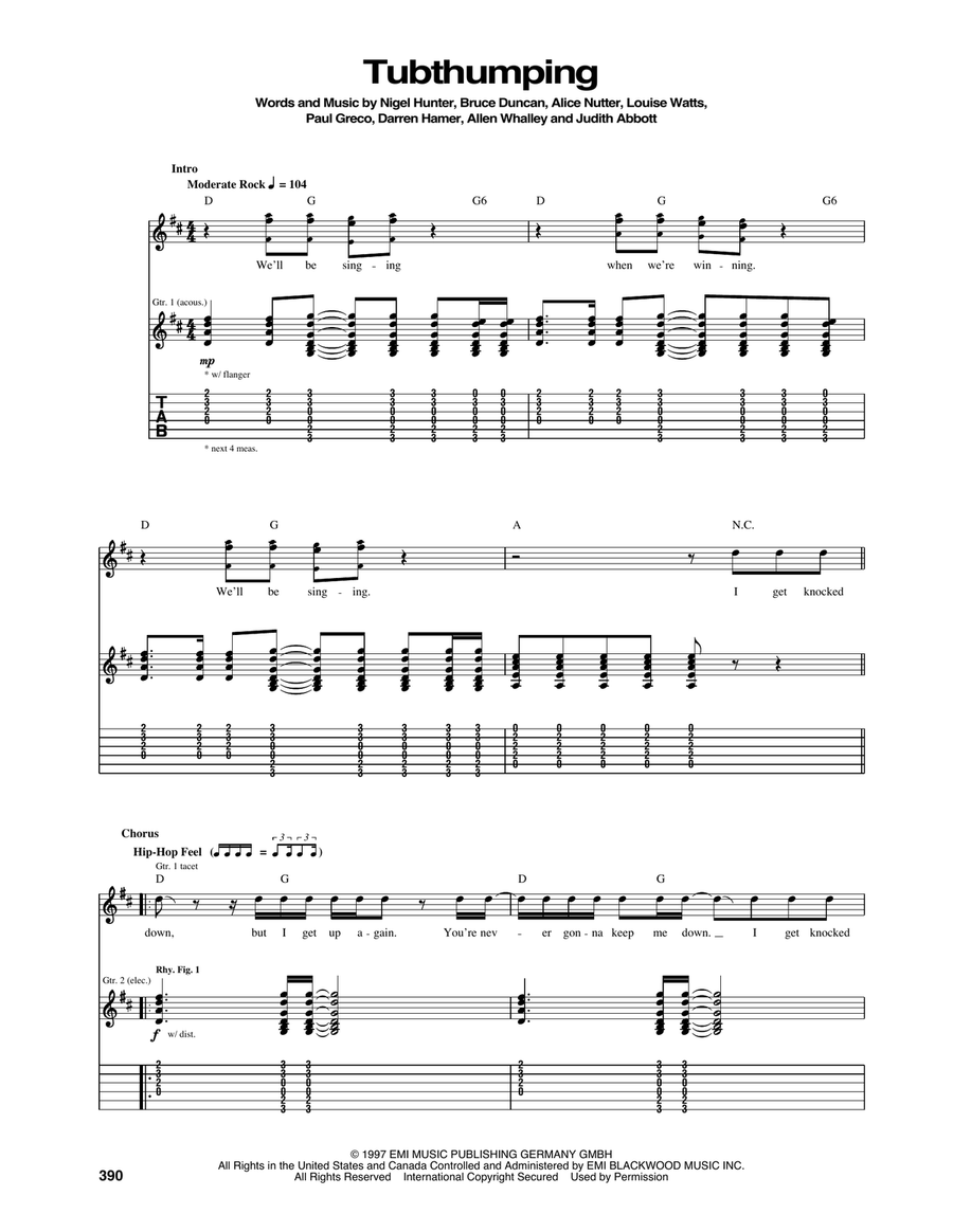 Tubthumping Acoustic Guitar scores gallery preview page 1