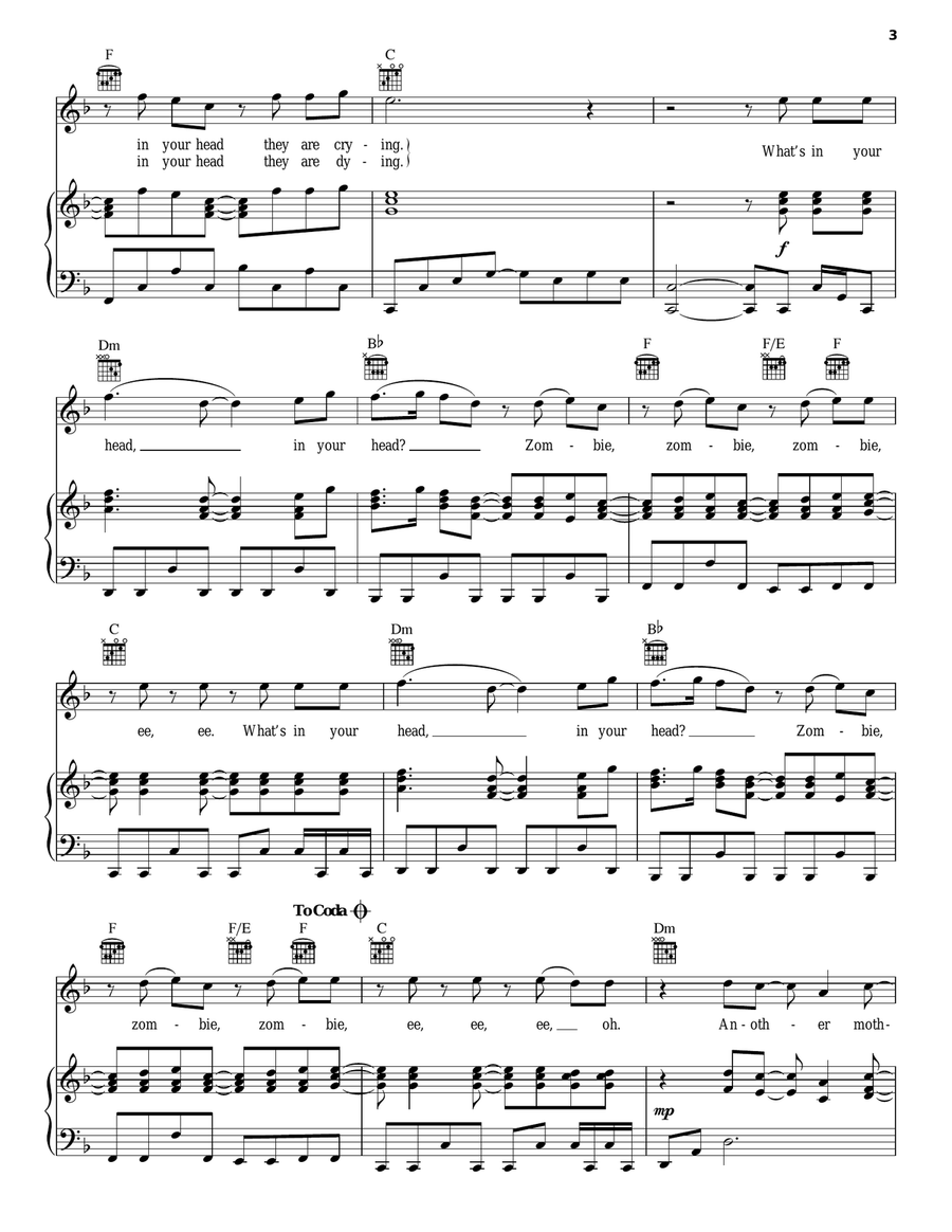 Zombie Piano, Vocal, Guitar scores gallery preview page 3